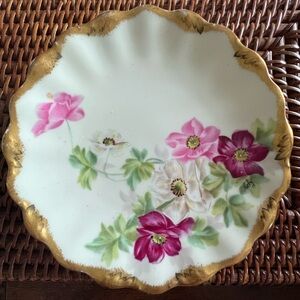 Vintage French Limoges Hand Painted Plate with Gold, Pink and Green Accents